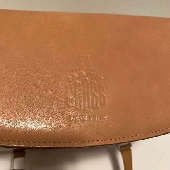 LEATHER MARK CROSS SHOULDER BAG CAMEL NUDE HANDBAG - Picture 10 of 15